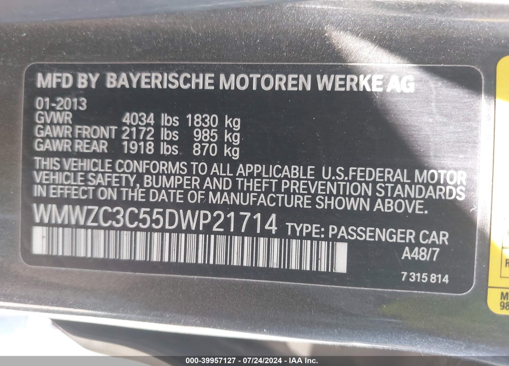 2013 MINI COUNTRYMAN COOPER S VIN: WMWZC3C55DWP21714