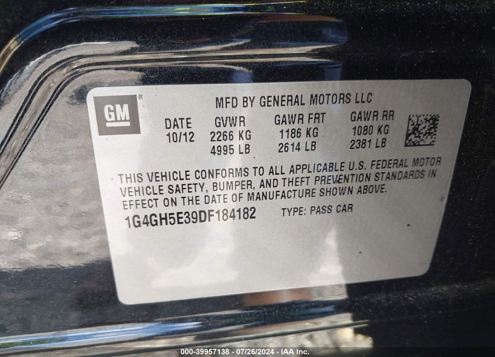 2013 BUICK LACROSSE PREMIUM 2 GROUP VIN: 1G4GH5E39DF184182