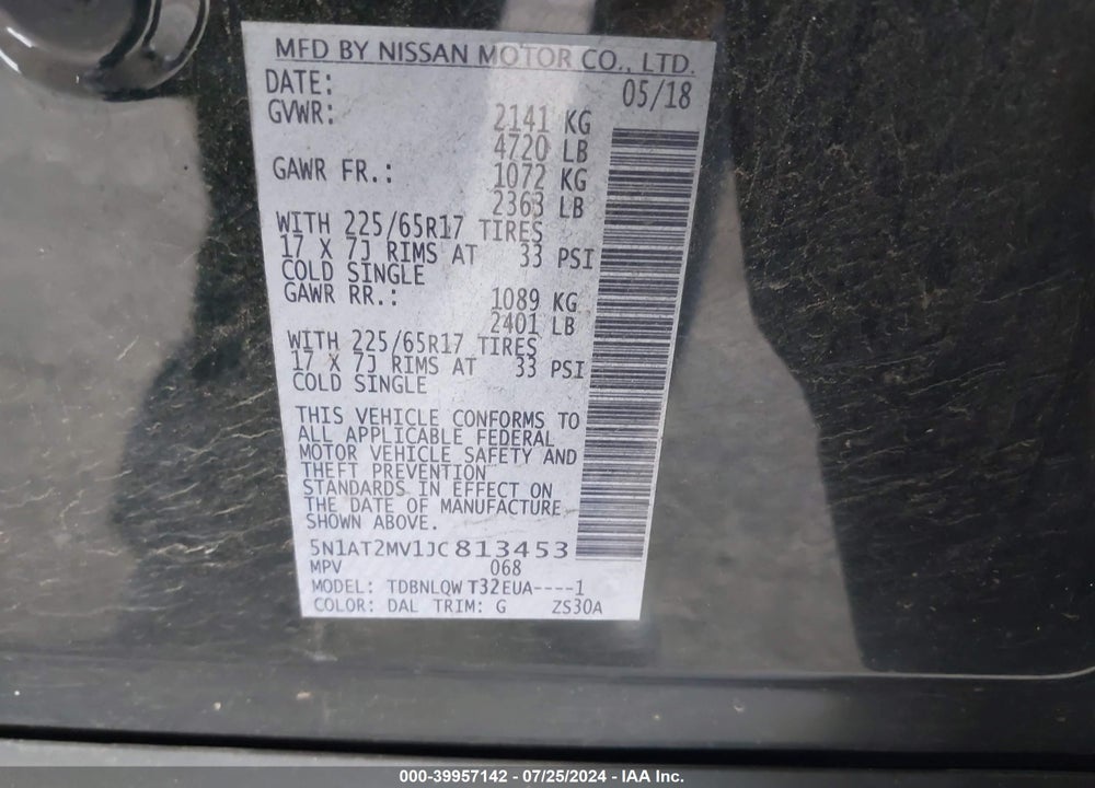 2018 NISSAN ROGUE SV VIN: 5N1AT2MV1JC813453