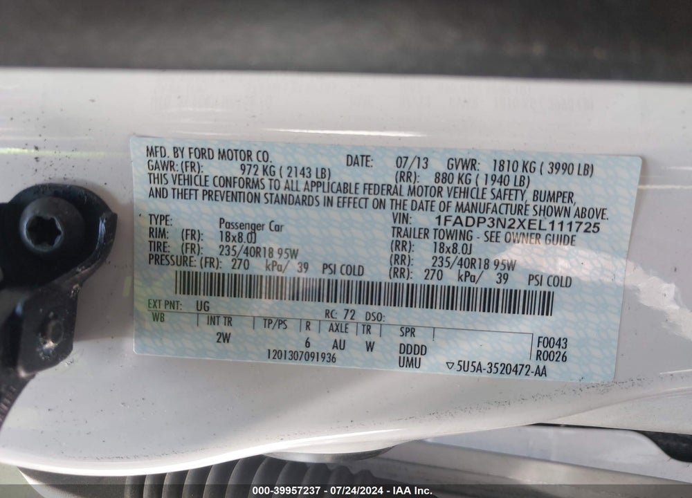 2014 FORD FOCUS TITANIUM VIN: 1FADP3N2XEL111725