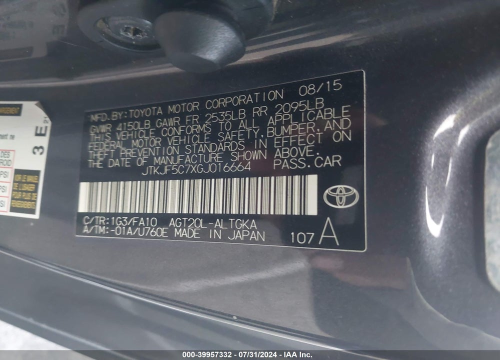 2016 SCION TC RELEASE SERIES 10.0 VIN: JTKJF5C7XGJ016664