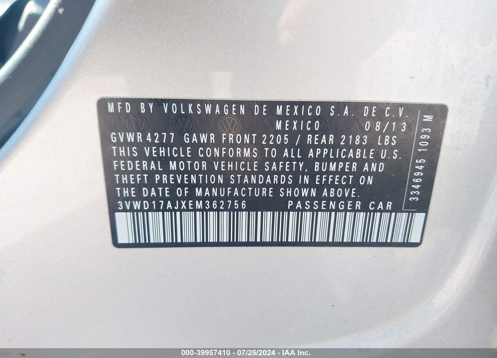 2014 VOLKSWAGEN JETTA 1.8T SE VIN: 3VWD17AJXEM362756