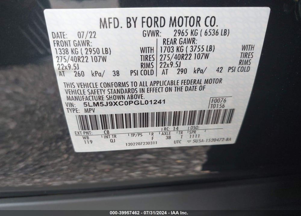 2023 LINCOLN AVIATOR BLACK LABEL VIN: 5LM5J9XC0PGL01241