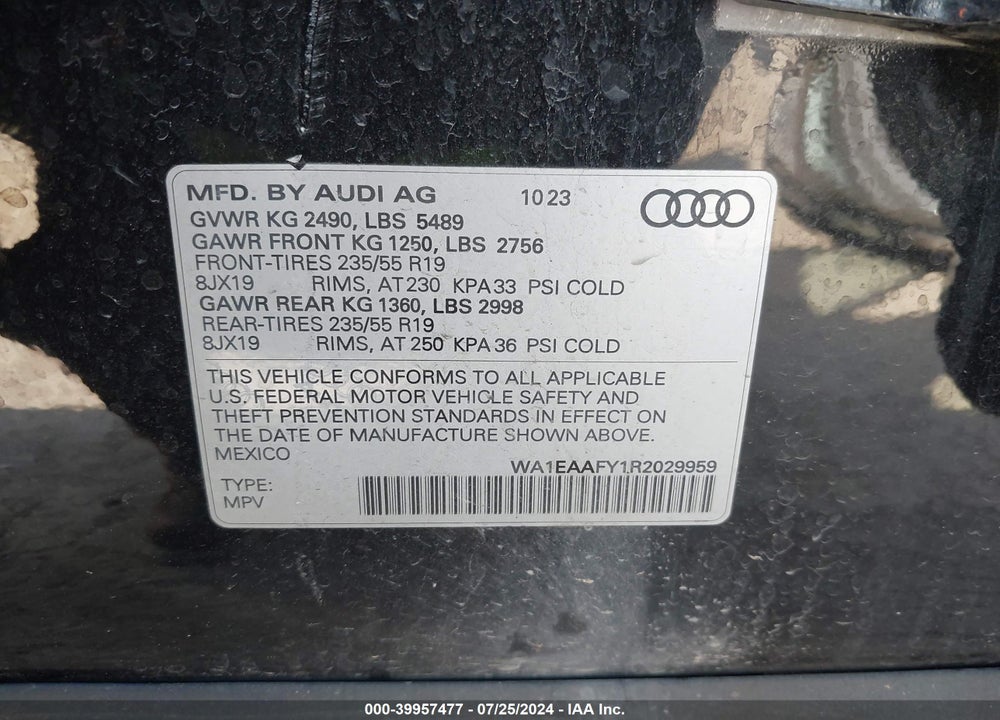 2024 AUDI Q5 PREMIUM PLUS 45 TFSI S LINE QUATTRO VIN: WA1EAAFY1R2029959