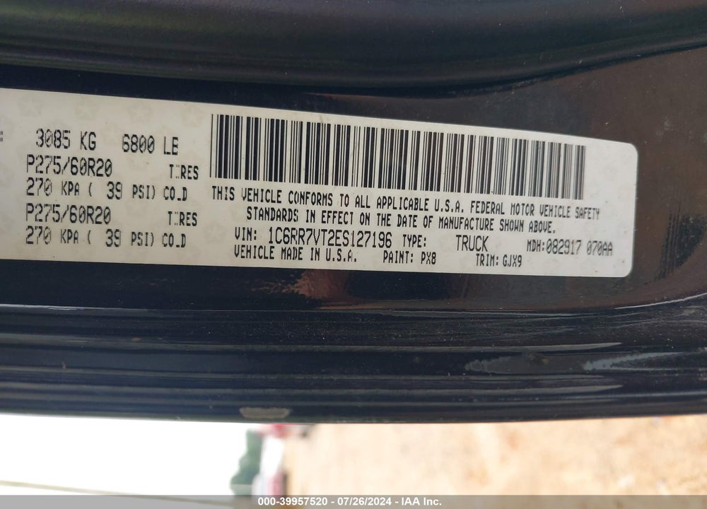 2014 RAM 1500 VIN: 1C6RR7VT2ES127196