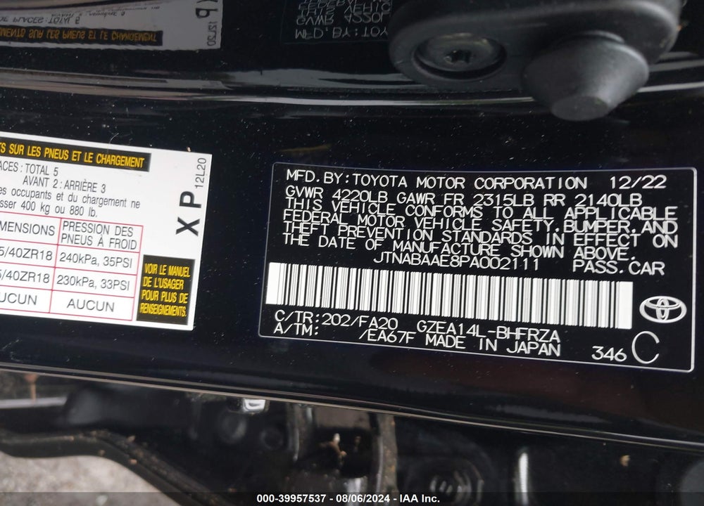 2023 TOYOTA GR COROLLA VIN: JTNABAAE8PA002111