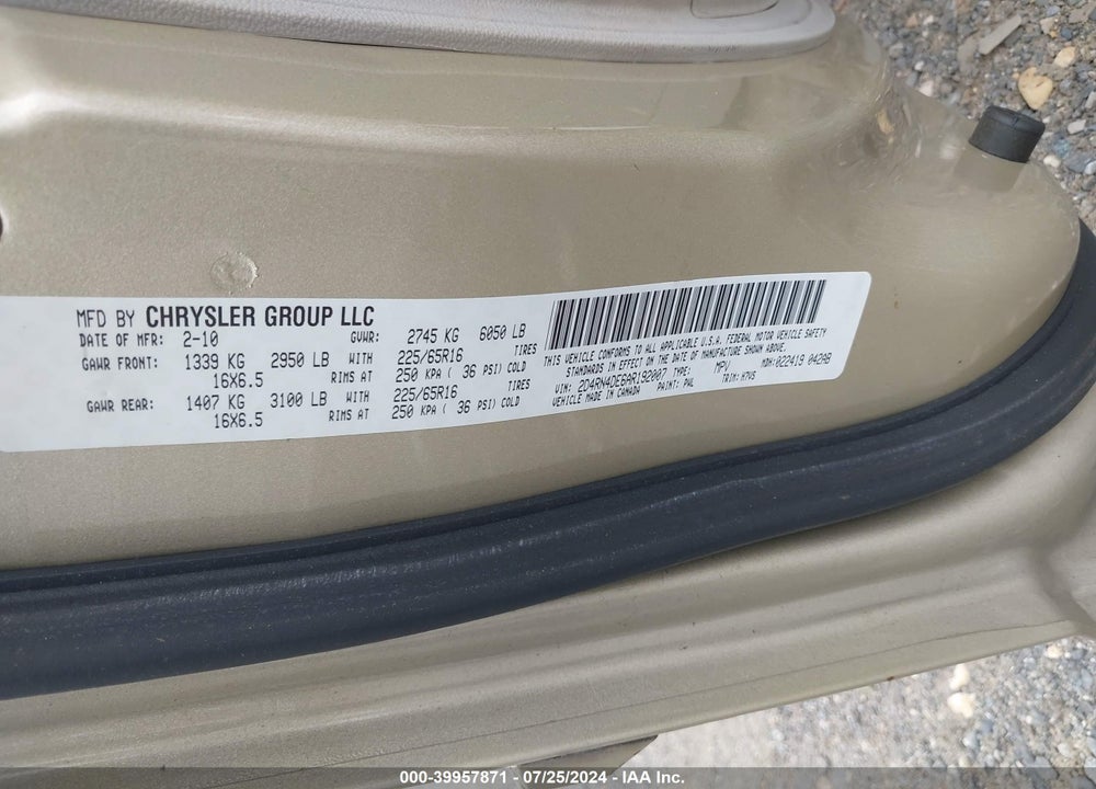 2010 DODGE GRAND CARAVAN SE VIN: 2D4RN4DE6AR192007