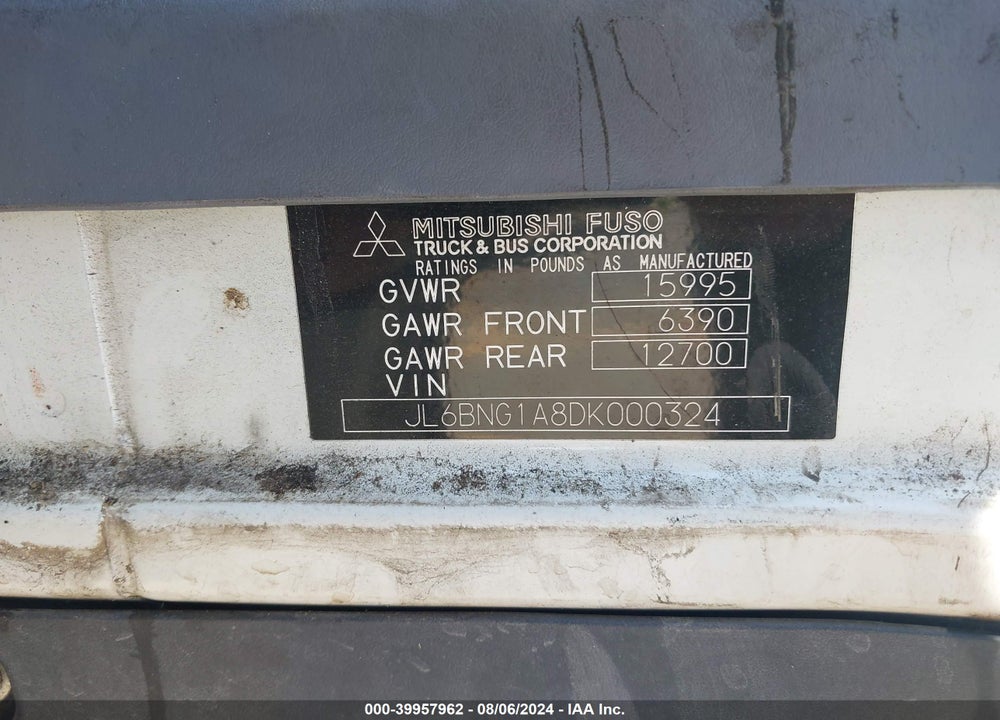 2013 MITSUBISHI FUSO TRUCK FE VIN: JL6BNG1A8DK000324