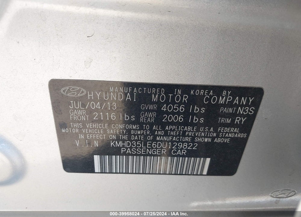 2013 HYUNDAI ELANTRA GT VIN: KMHD35LE6DU129822