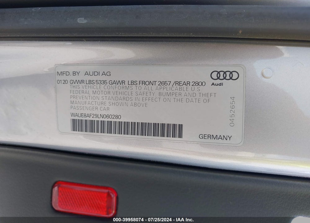 2020 AUDI A6 VIN: WAUE8AF29LN060280
