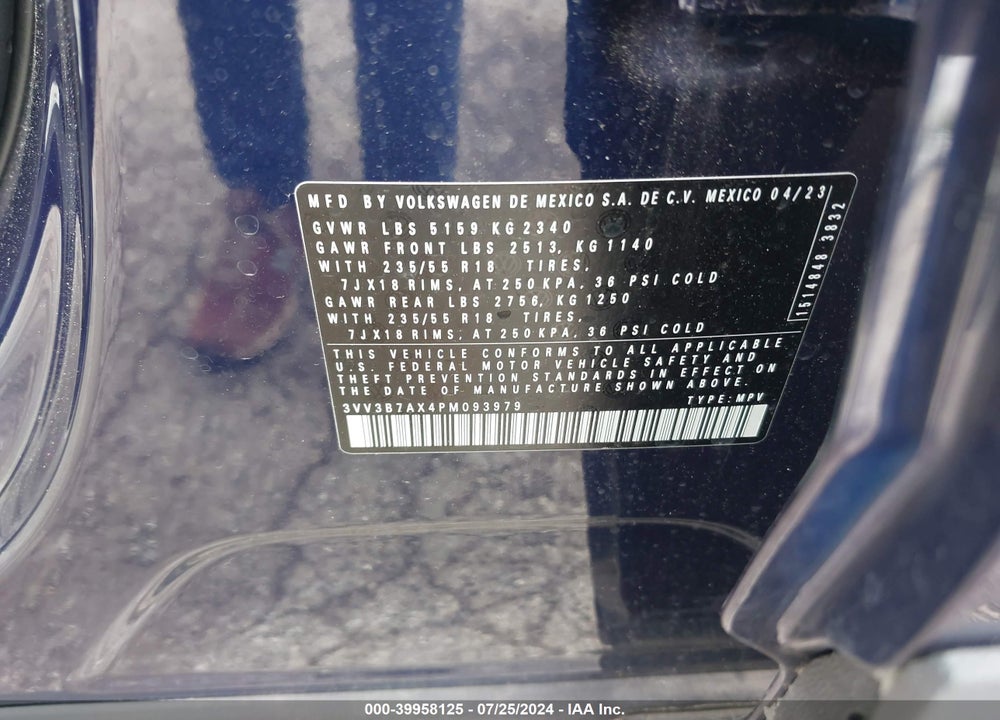 2023 VOLKSWAGEN TIGUAN 2.0T SE VIN: 3VV3B7AX4PM093979