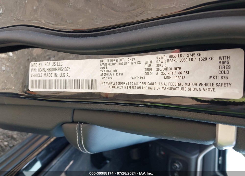 2024 JEEP GRAND CHEROKEE LIMITED 4X4 VIN: 1C4RJHBG0R8951374