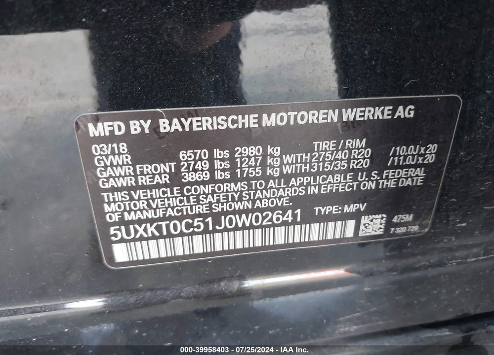 2018 BMW X5 EDRIVE XDRIVE40E IPERFORMANCE VIN: 5UXKT0C51J0W02641