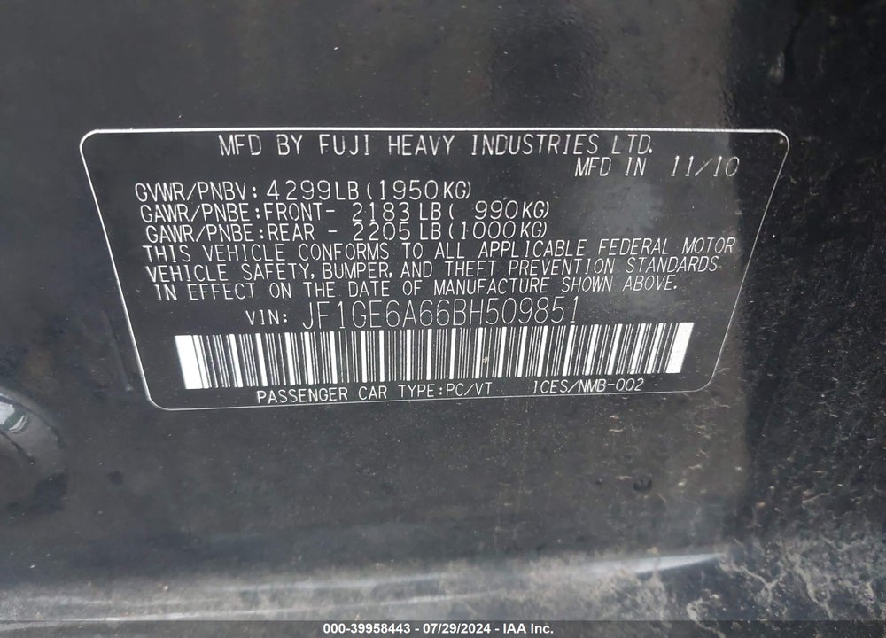 2011 SUBARU IMPREZA 2.5I VIN: JF1GE6A66BH509851