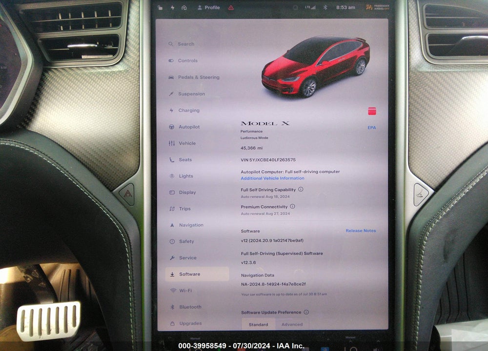 2020 TESLA MODEL X PERFORMANCE DUAL MOTOR ALL-WHEEL DRIVE VIN: 5YJXCBE40LF263575