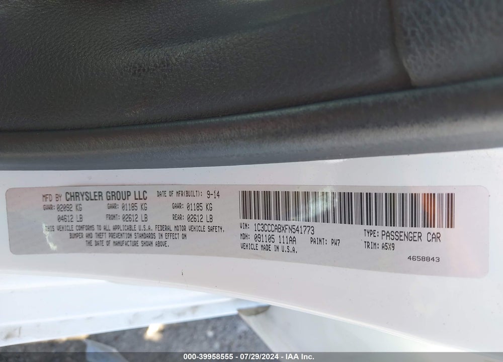 2015 CHRYSLER 200 LIMITED VIN: 1C3CCCABXFN541773