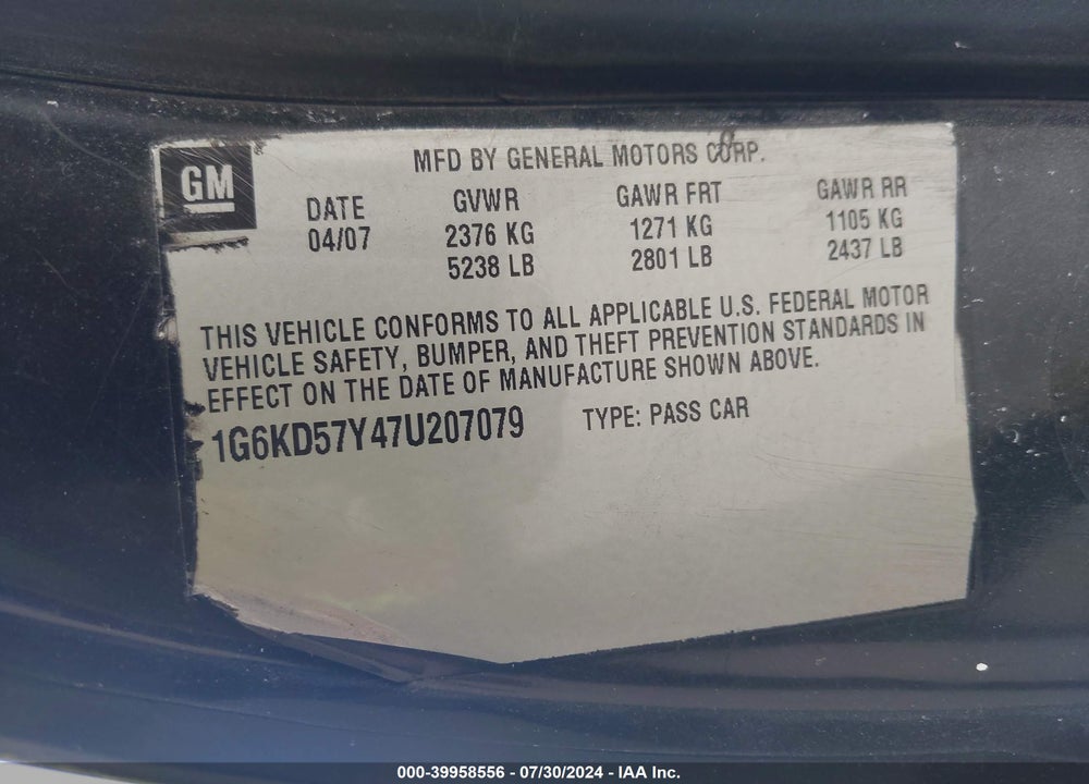 2006 CADILLAC DTS STANDARD VIN: 1G6KD57Y76U220150
