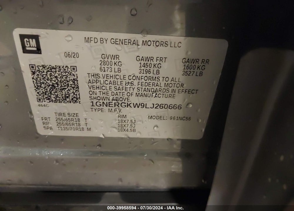 2020 CHEVROLET TRAVERSE FWD LT CLOTH VIN: 1GNERGKW9LJ260666