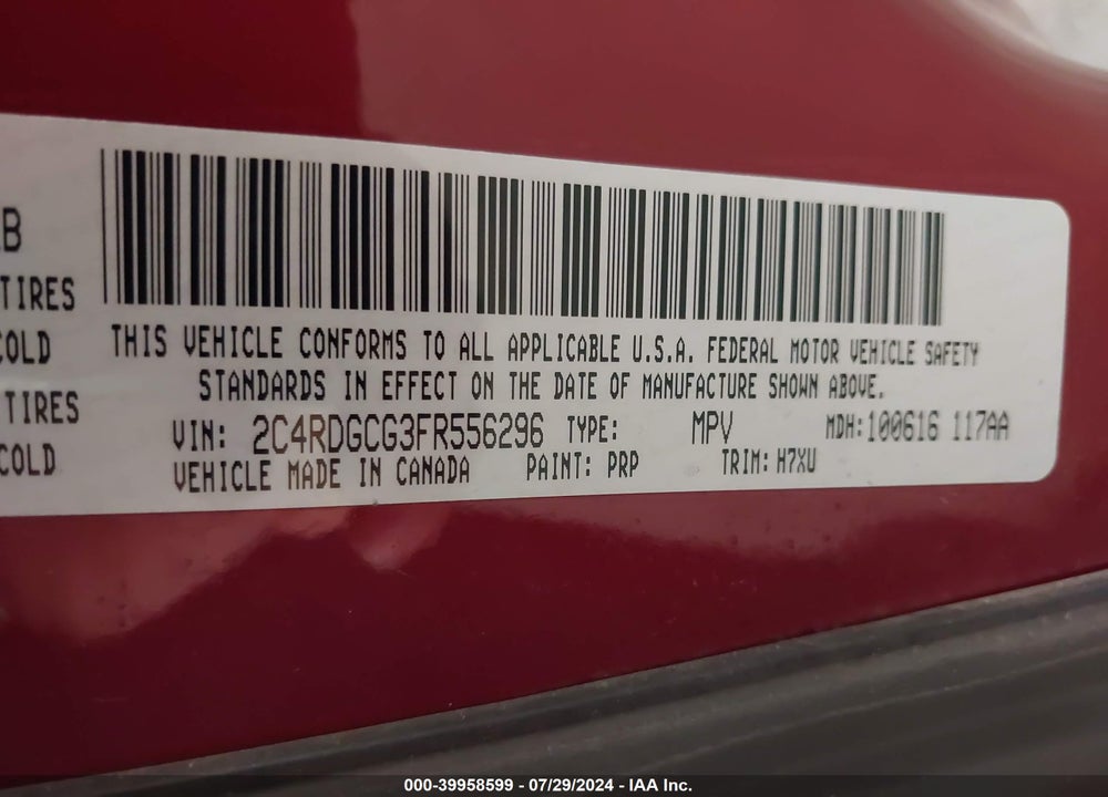 2015 DODGE GRAND CARAVAN SXT VIN: 2C4RDGCG3FR556296