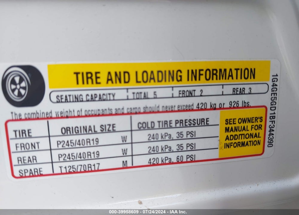 2011 BUICK LACROSSE CXS VIN: 1G4GE5GD1BF344390