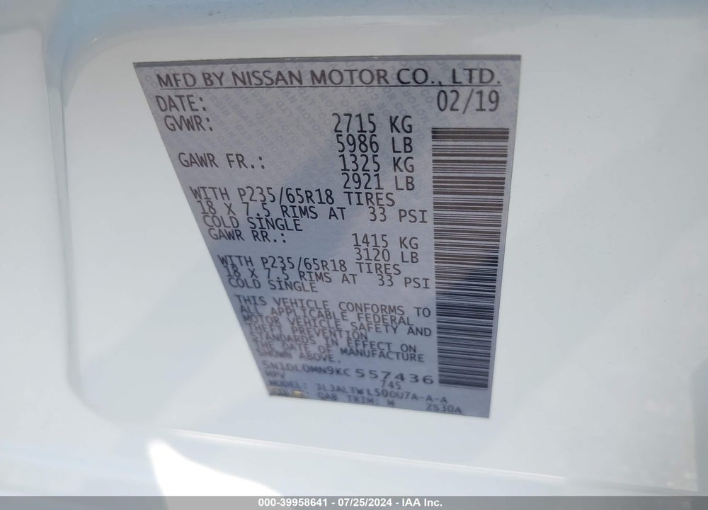 2019 INFINITI QX60 LUXE VIN: 5N1DL0MN9KC557436