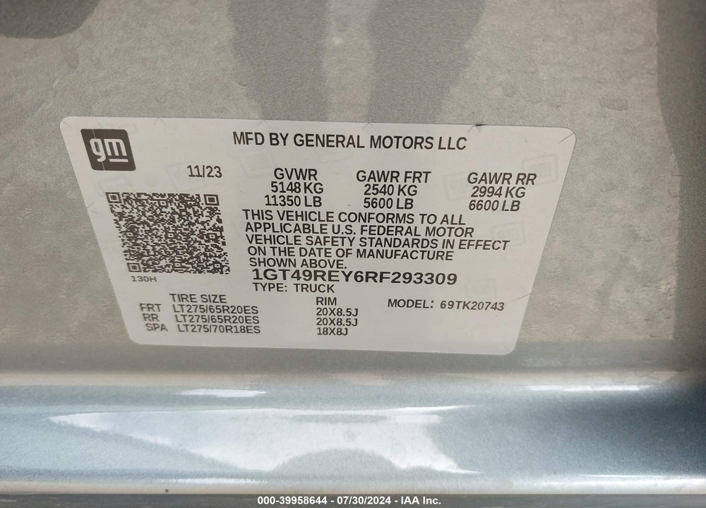 2024 GMC SIERRA 2500HD 4WD  STANDARD BED DENALI VIN: 1GT49REY6RF293309