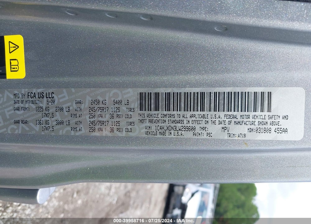 2020 JEEP WRANGLER UNLIMITED SPORT S 4X4 VIN: 1C4HJXDN3LW299600