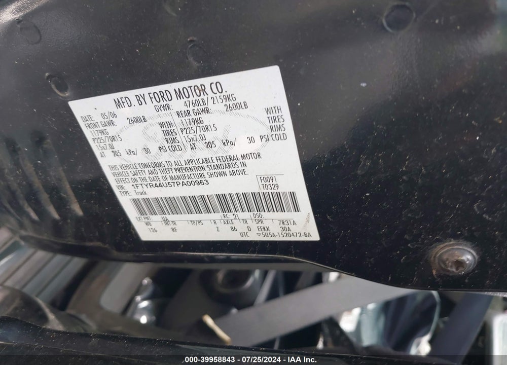 2007 FORD RANGER SPORT/STX/XLT VIN: 1FTYR44U57PA00963