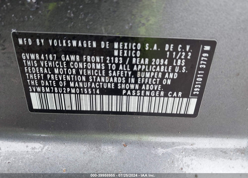 2023 VOLKSWAGEN JETTA 1.5T SPORT VIN: 3VWBM7BU2PM015514