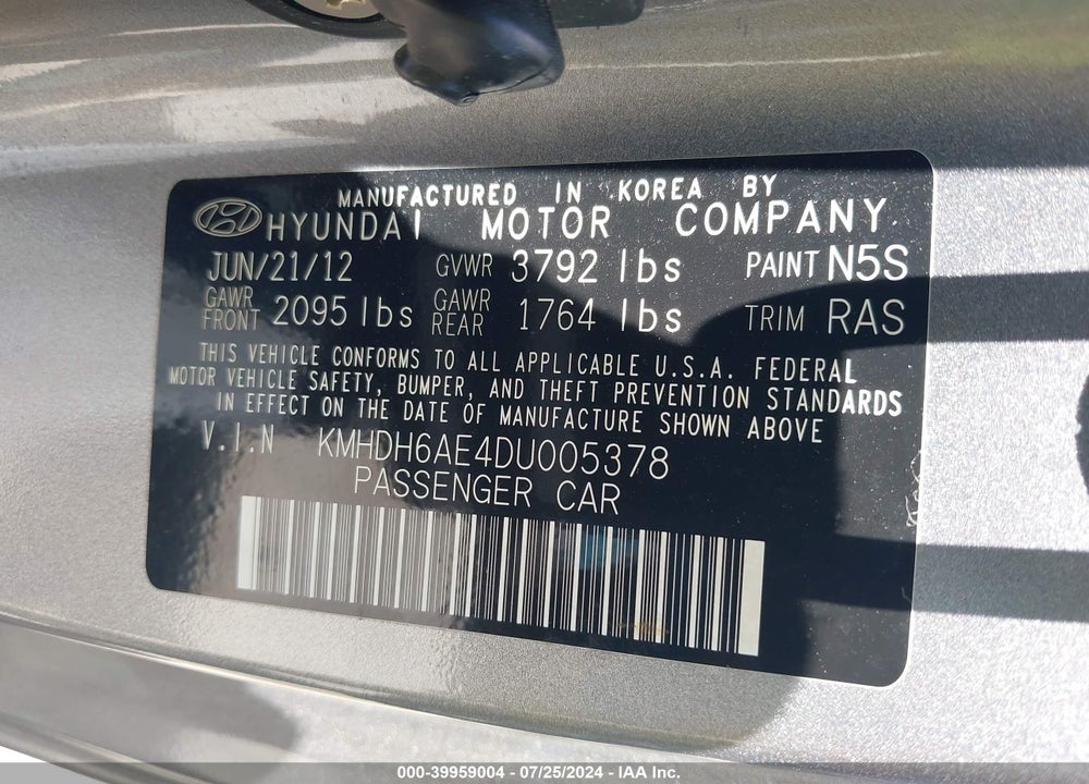 2013 HYUNDAI ELANTRA GS VIN: KMHDH6AE4DU005378