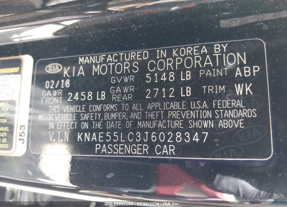 2018 KIA STINGER GT2 VIN: KNAE55LC3J6028347