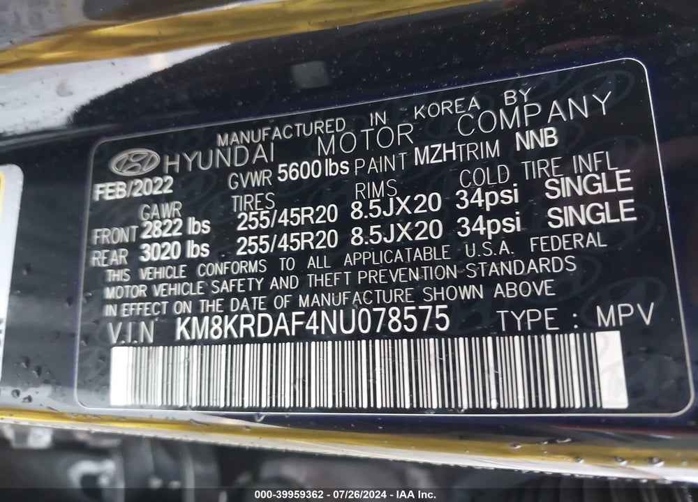 2022 HYUNDAI IONIQ 5 LIMITED VIN: KM8KRDAF4NU078575