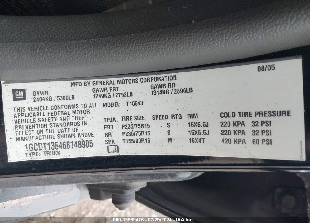 2006 CHEVROLET COLORADO LT VIN: 1GCDT136468148905