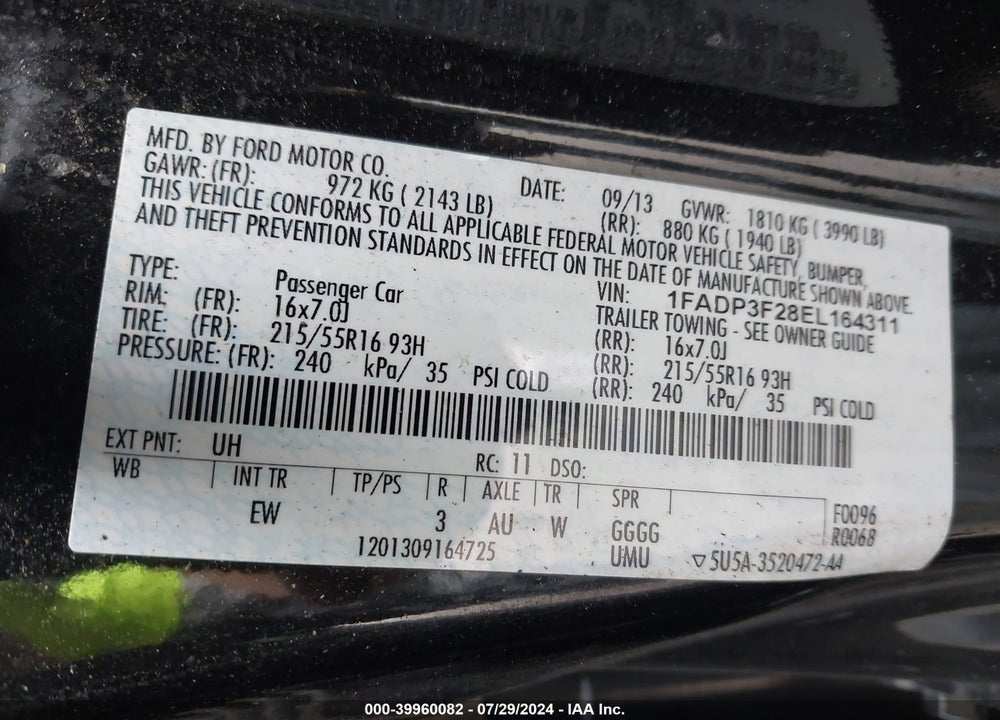 2014 FORD FOCUS SE VIN: 1FADP3F28EL164311