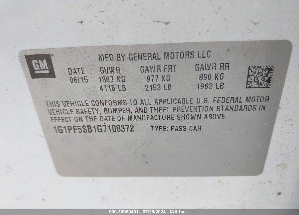 2016 CHEVROLET CRUZE LIMITED 2LT AUTO VIN: 1G1PF5SB1G7108372