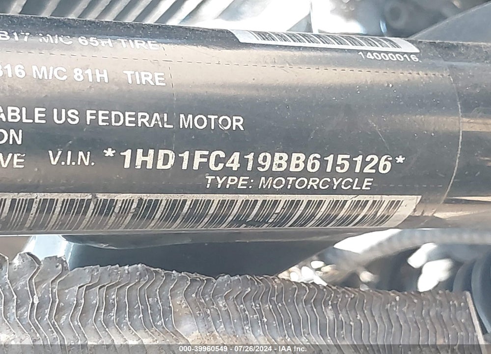 2011 HARLEY-DAVIDSON FLHTCU VIN: 1HD1FC419BB615126