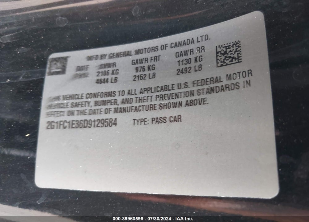 2013 CHEVROLET CAMARO 2LT VIN: 2G1FC1E36D9129584