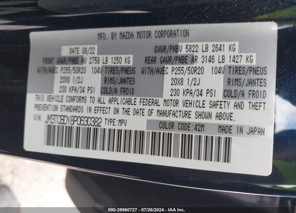 2023 MAZDA CX-9 GRAND TOURING VIN: JM3TCBDY8P0630382