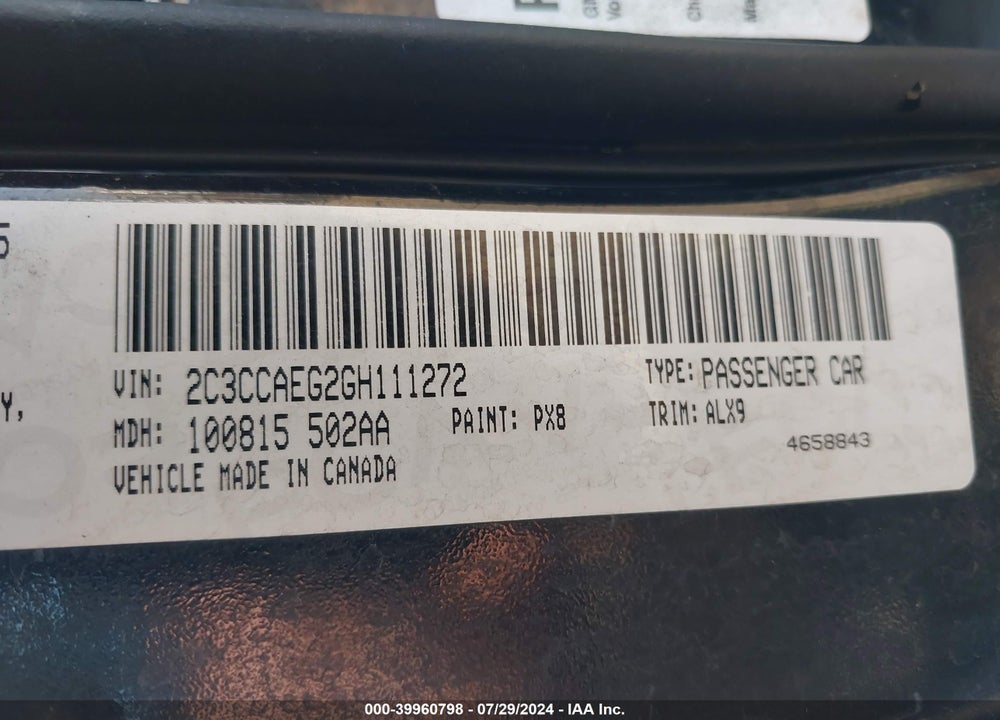 2016 CHRYSLER 300C VIN: 2C3CCAEG2GH111272