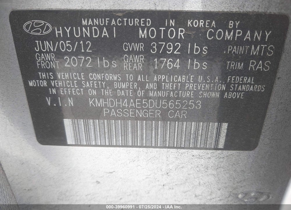 2013 HYUNDAI ELANTRA GLS VIN: KMHDH4AE5DU565253