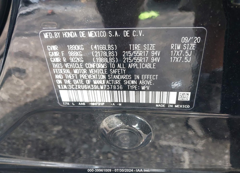 2020 HONDA HR-V AWD LX VIN: 3CZRU6H39LM737836