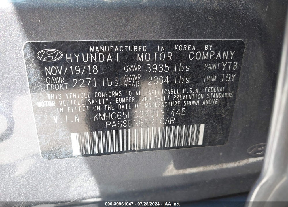 2019 HYUNDAI IONIQ HYBRID BLUE VIN: KMHC65LC3KU131445