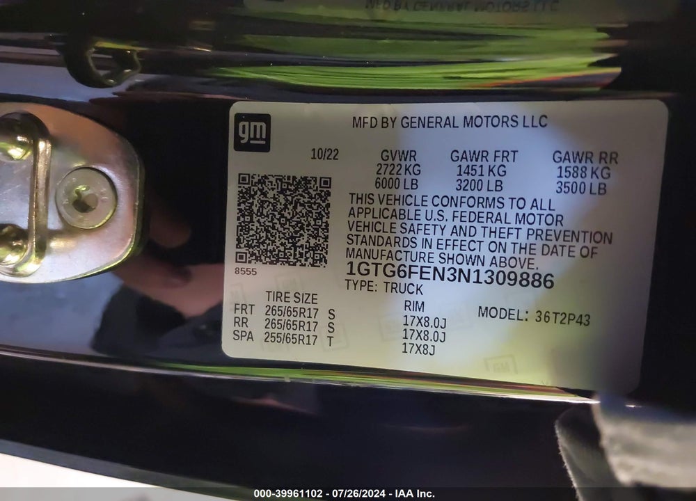 2022 GMC CANYON 4WD SHORT BOX AT4 - LEATHER VIN: 1GTG6FEN3N1309886