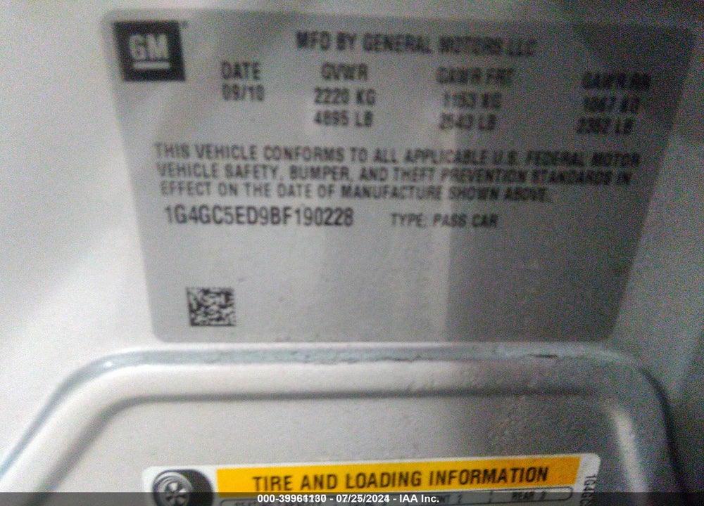 2011 BUICK LACROSSE CXL VIN: 1G4GC5ED9BF190228