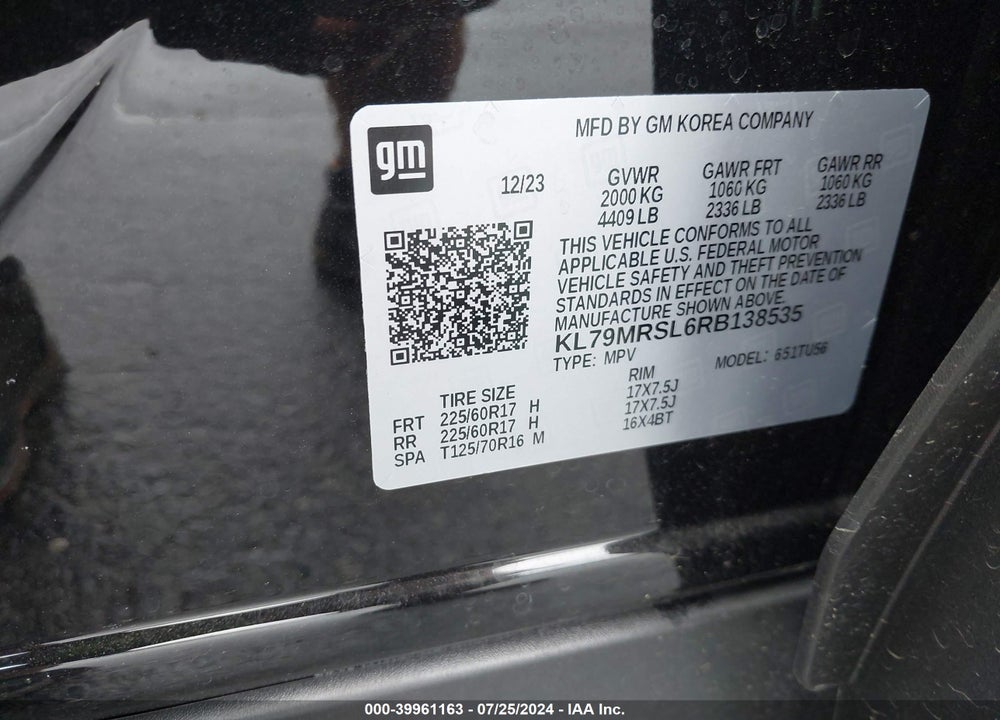 2024 CHEVROLET TRAILBLAZER AWD LT VIN: KL79MRSL6RB138535