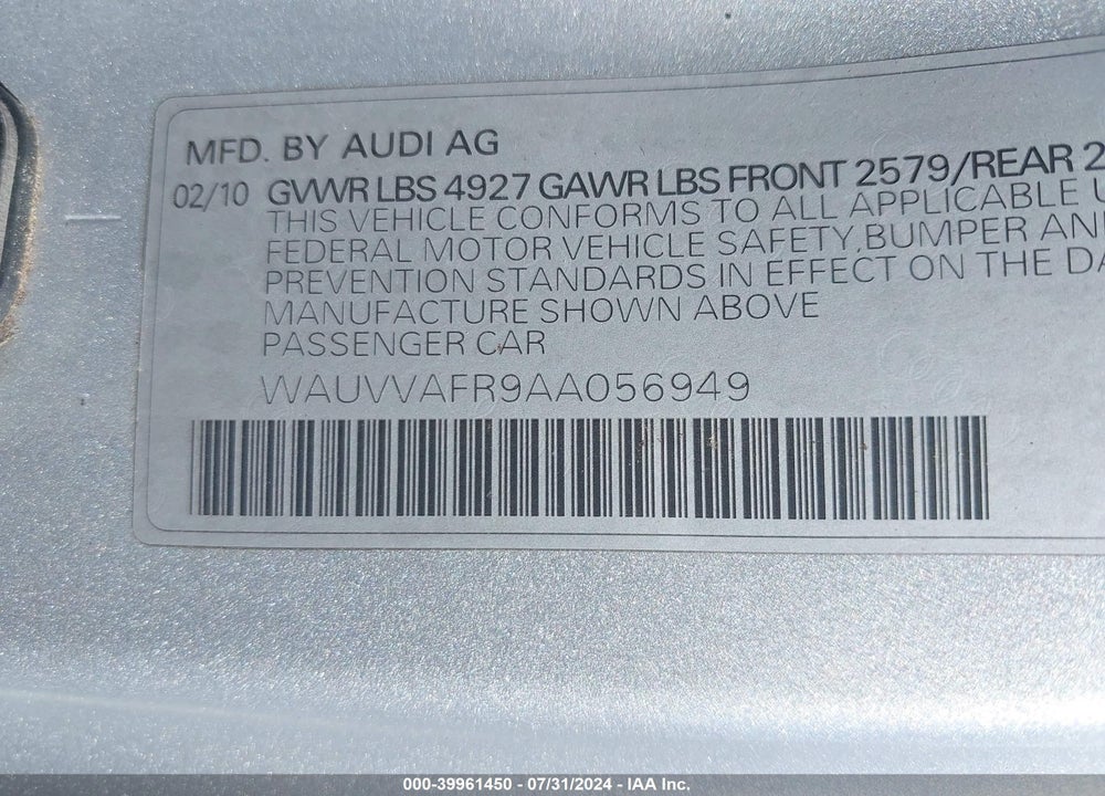 2010 AUDI S5 4.2 PREMIUM PLUS VIN: WAUVVAFR9AA056949