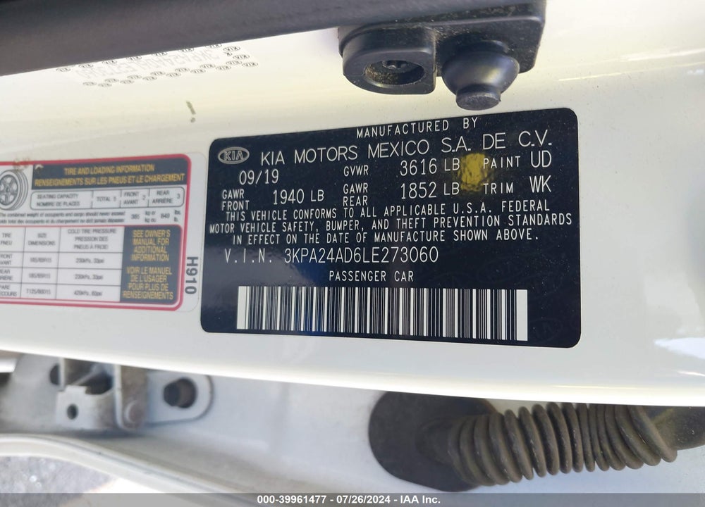 2020 KIA RIO S VIN: 3KPA24AD6LE273060