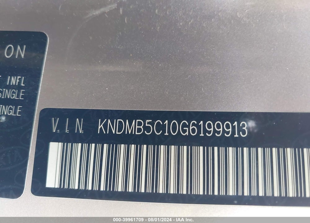 2016 KIA SEDONA LX VIN: KNDMB5C10G6199913