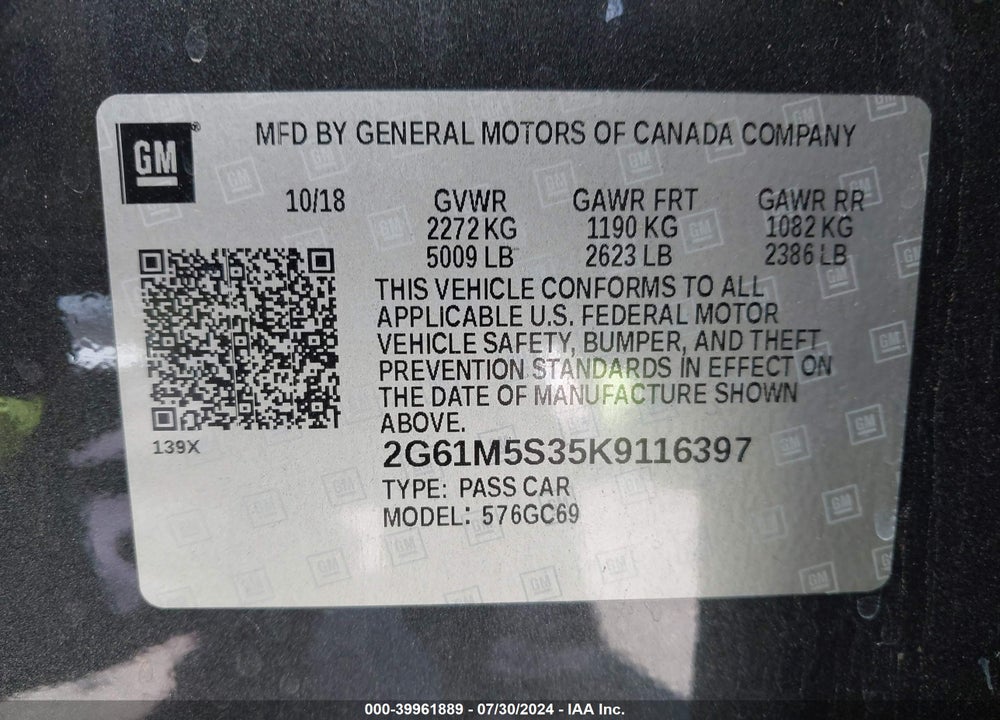 2019 CADILLAC XTS LUXURY VIN: 2G61M5S35K9116397