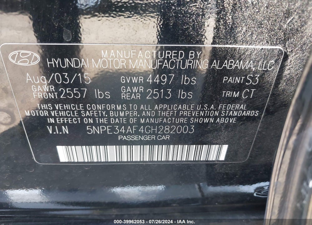 2016 HYUNDAI SONATA LIMITED VIN: 5NPE34AF4GH282003